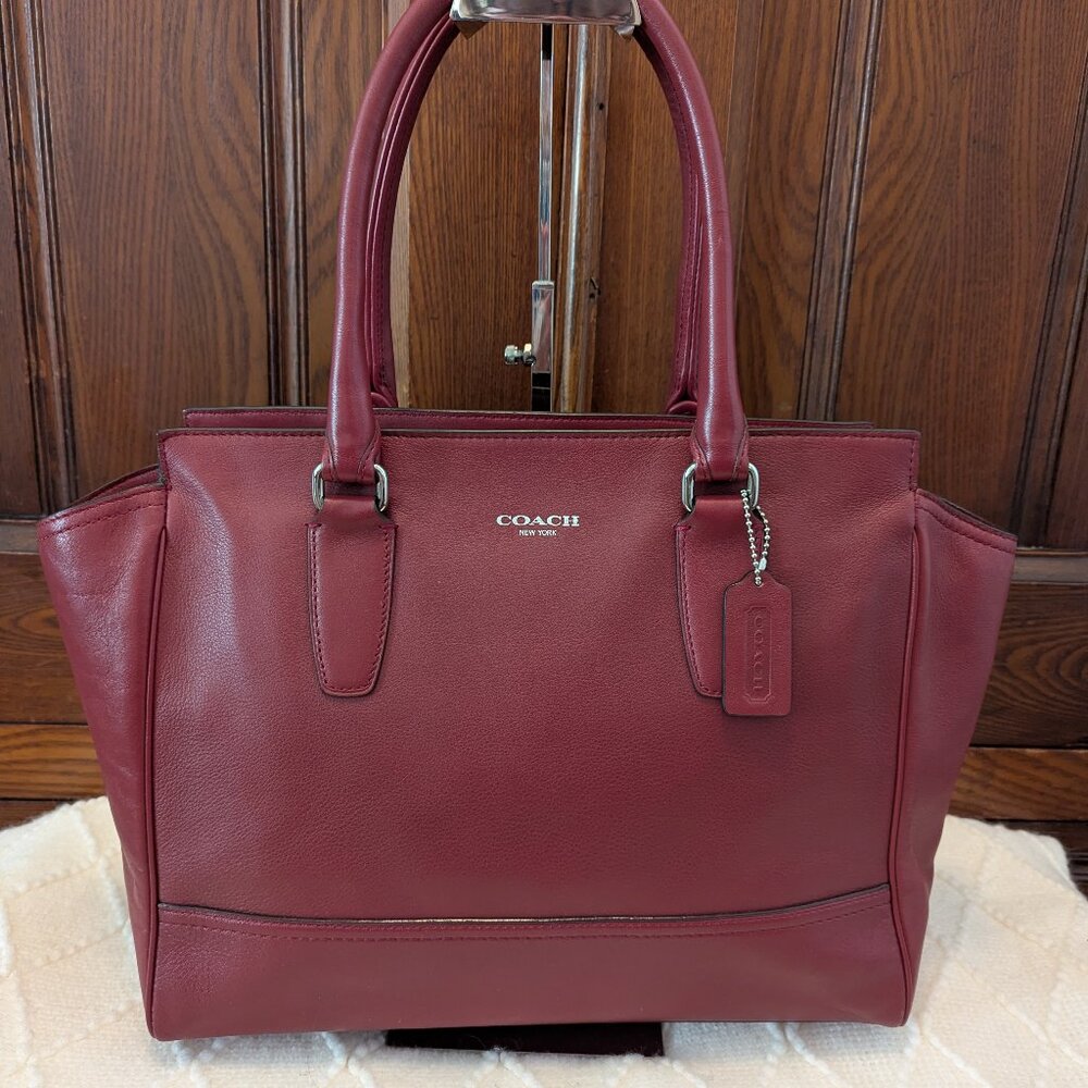 COACH 19890 Dark Red Leather Legacy Medium Candace Carryall Tote Shoulder Bag